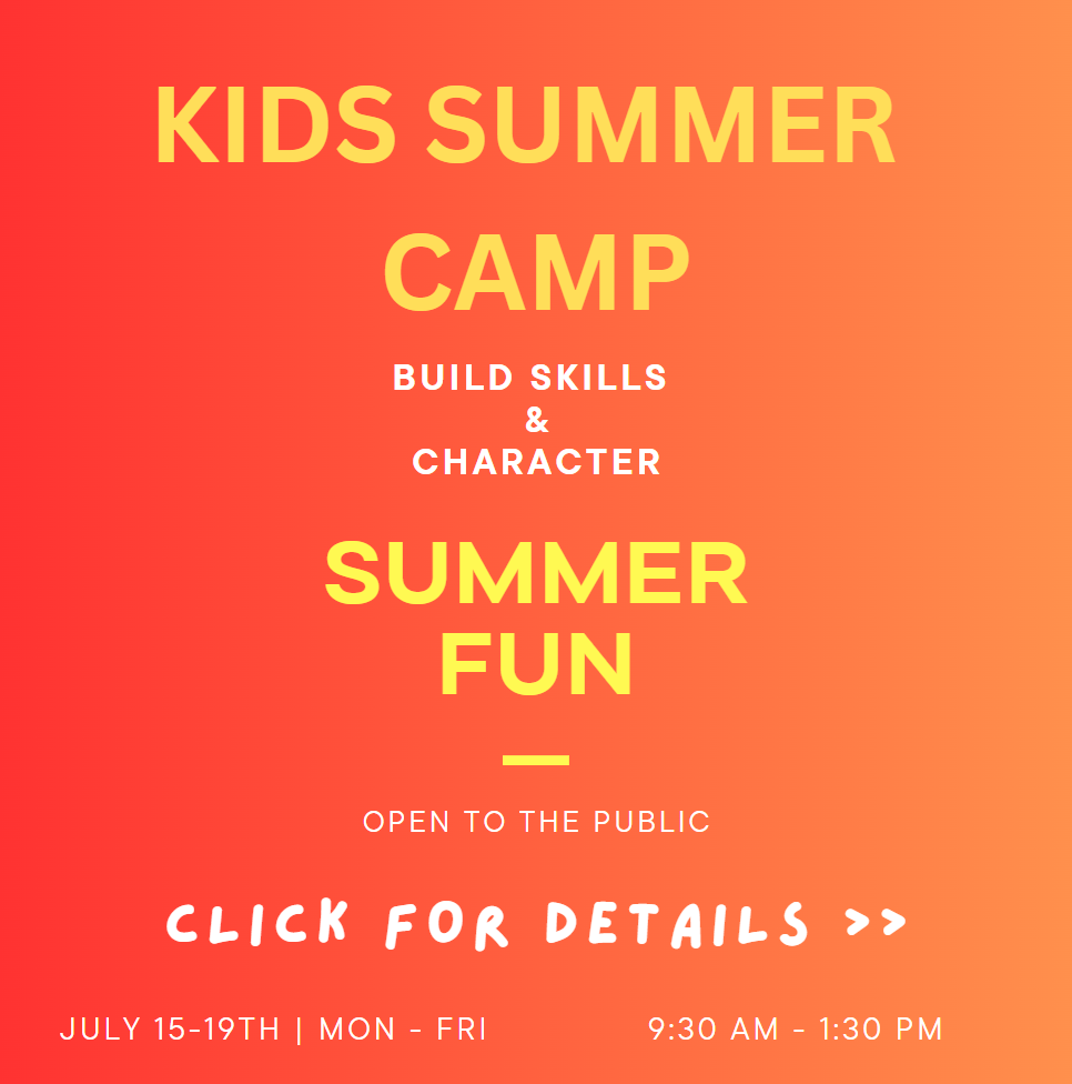 Banner for Kids Summer Camp at Excel Jiu Jitsu.